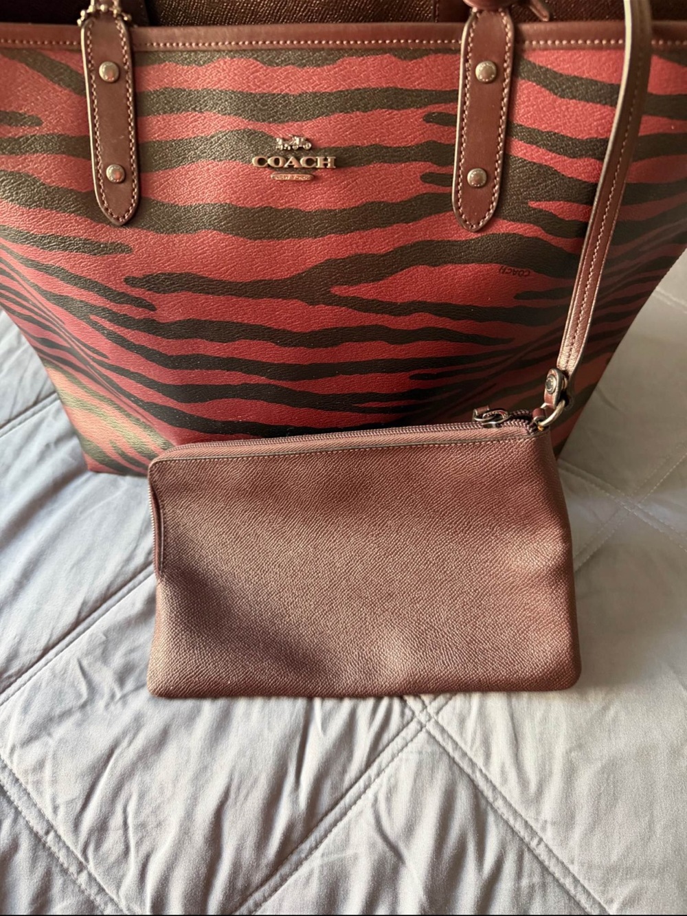 COACH Red and Black Zebra-Print Leather Tote - Picture 8 of 8